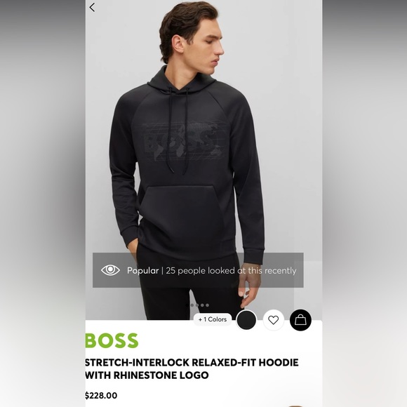 NWT - HUGO BOSS HOODIE WITH RHINESTONE LOGO - Picture 1 of 7